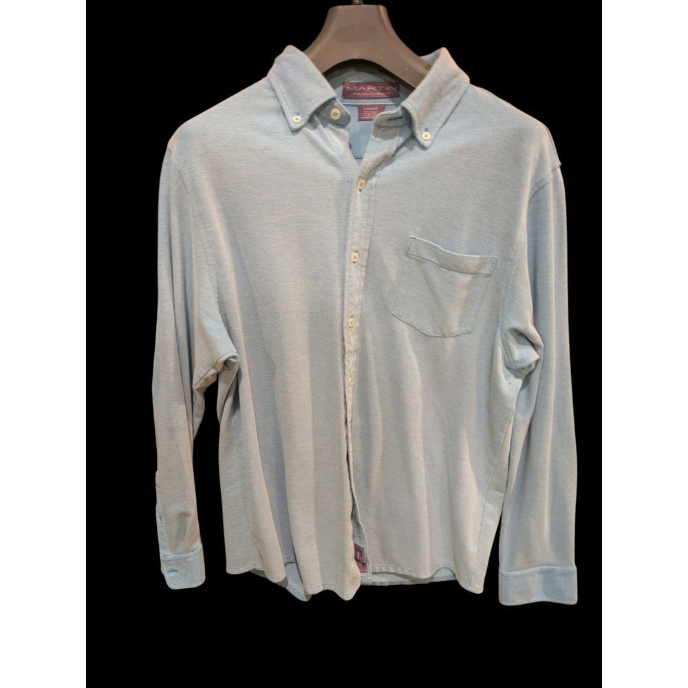 Martin Shirt Mens Large Blue  Polo Long Sleeve Full Button‎ Up